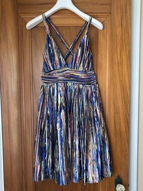 Adam Lippes / Silk spaghetti strap purple and pink stripe dress